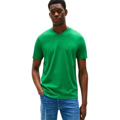 Tommy Hilfiger herr kortärmad v-ringad Essential t-shirt, Grön (ovalmisk grön), XS Tommy Hilfiger herr kortärmad v-ringad Essential t-shirt, Grön (ovalmisk grön), XS