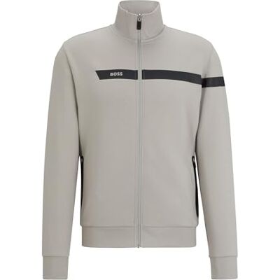 Boss herr Skaz 1 sweatjacka av bomullsblandning med dragkedja och tejpdetaljer, Öppen Grey63, M Boss herr Skaz 1 sweatjacka av bomullsblandning med dragkedja och tejpdetaljer, Öppen Grey63, M