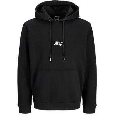 JACK & JONES Jcotier Print Sweat Hood, svart, L JACK & JONES Jcotier Print Sweat Hood, svart, L