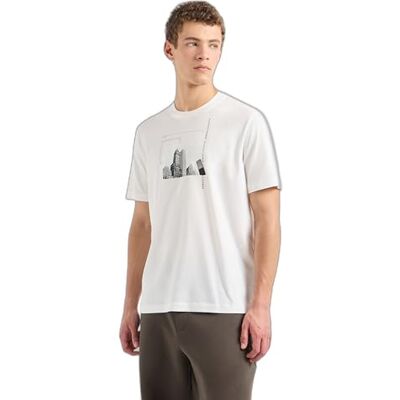 Giorgio Armani Scattered Graphic Elements med ikonisk byggbild normal passform T-shirt, Off White Ny, L Giorgio Armani Scattered Graphic Elements med ikonisk byggbild normal passform T-shirt, Off White Ny, L
