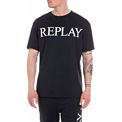 Replay T-shirt för män kortärmad med logotyp, svart 098 (svart), XXL Replay T-shirt för män kortärmad med logotyp, svart 098 (svart), XXL