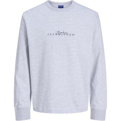 JACK & JONES Jorvarenna Sweat rak Crew, Vit melange, S JACK & JONES Jorvarenna Sweat rak Crew, Vit melange, S