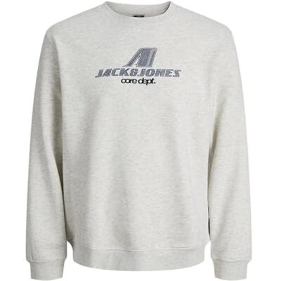 JACK & JONES Jcotier Print Sweat Crew Neck, Vit melange, M JACK & JONES Jcotier Print Sweat Crew Neck, Vit melange, M