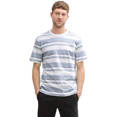 TOM TAILOR T-shirt för män, 37630 – vit blå multifärg randig, XL TOM TAILOR T-shirt för män, 37630 – vit blå multifärg randig, XL