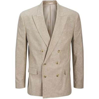 JACK & JONES Jprriviera Linen Db Relaxed Fit Blazer, Beige, 52 JACK & JONES Jprriviera Linen Db Relaxed Fit Blazer, Beige, 52
