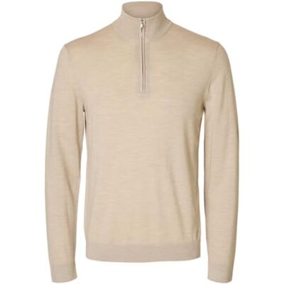 SELECTED FEMME SELECTED HOMME Herr Slhtray Ls Knit Merino Half Zip Noos, Havregryn, M SELECTED FEMME SELECTED HOMME Herr Slhtray Ls Knit Merino Half Zip Noos, Havregryn, M
