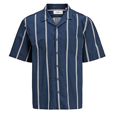 JACK & JONES Hawaii-skjorta för män, RDD avslappnad passform, Hawaii-skjorta, marinblå blazer, S JACK & JONES Hawaii-skjorta för män, RDD avslappnad passform, Hawaii-skjorta, marinblå blazer, S