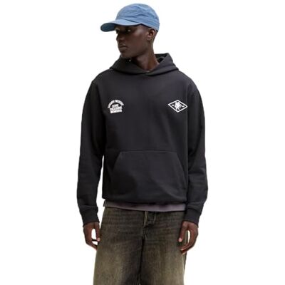 JACK & JONES Jcocrest Print Sweat Hood, svart, M JACK & JONES Jcocrest Print Sweat Hood, svart, M