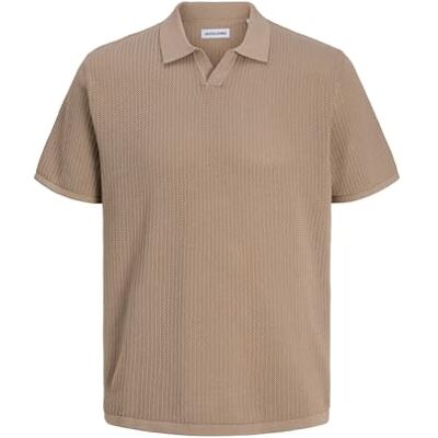 JACK & JONES Jjejerry Knit delad hals polo Ss Sn, String, XXL JACK & JONES Jjejerry Knit delad hals polo Ss Sn, String, XXL
