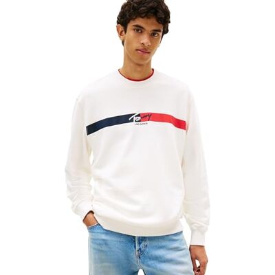 Tommy Jeans herr Tjm Reg skylt rand Cnck Ext DM0DM23019 pullover sweatshirt, vit (Ecru), XL Tommy Jeans herr Tjm Reg skylt rand Cnck Ext DM0DM23019 pullover sweatshirt, vit (Ecru), XL