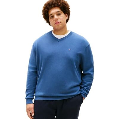 Tommy Hilfiger herr BT-Essential bomull V hals-B MW0MW43012 pullover tröja, blå, XXL_Plus, Blå (Egeiska havet), XXL Tommy Hilfiger herr BT-Essential bomull V hals-B MW0MW43012 pullover tröja, blå, XXL_Plus, Blå (Egeiska havet), XXL