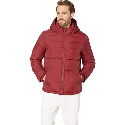 Tommy Hilfiger Mäns dun alternativ kappa, Pärlad röd, S Tommy Hilfiger Mäns dun alternativ kappa, Pärlad röd, S
