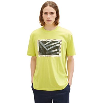 TOM TAILOR Denim herr denim avslappnad passform T-shirt med fototryck av bomull, 32094-lime drop, S TOM TAILOR Denim herr denim avslappnad passform T-shirt med fototryck av bomull, 32094-lime drop, S
