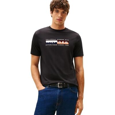 Tommy Hilfiger Herr TH färgblock grafisk T-tröja MW0MW40014 S/S t-shirt, svart, M, svart (svart), M Tommy Hilfiger Herr TH färgblock grafisk T-tröja MW0MW40014 S/S t-shirt, svart, M, svart (svart), M