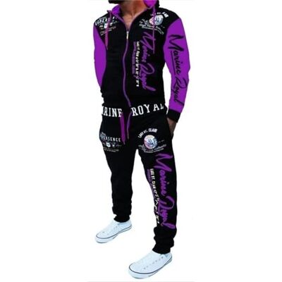 HHGKED vardaglig träningsoverall för män med huva hel dragkedja elastiskt midjeband sweatsuit set, Lila, M HHGKED vardaglig träningsoverall för män med huva hel dragkedja elastiskt midjeband sweatsuit set, Lila, M