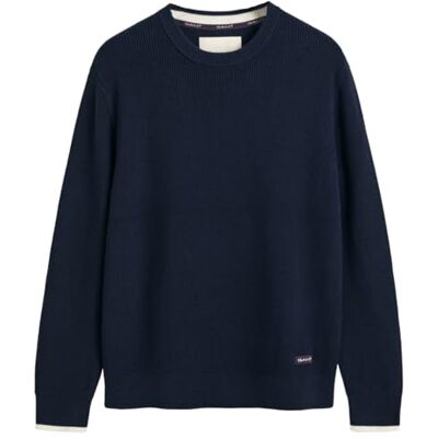 GANT ribbad bomull C-hals, Kvällsblå, XL GANT ribbad bomull C-hals, Kvällsblå, XL