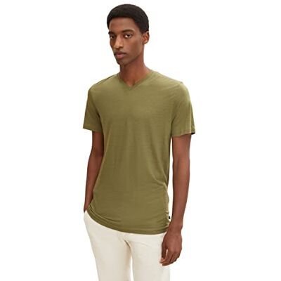 TOM TAILOR Herr Grundläggande V-ringad T-shirt 1032265, 29003 Olive Branch Green, XXS TOM TAILOR Herr Grundläggande V-ringad T-shirt 1032265, 29003 Olive Branch Green, XXS