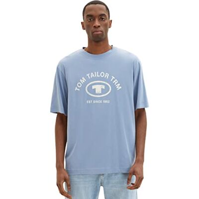 TOM TAILOR T-shirt för män med logotryck, 12364 – Greyish Mid Blue, S TOM TAILOR T-shirt för män med logotryck, 12364 – Greyish Mid Blue, S