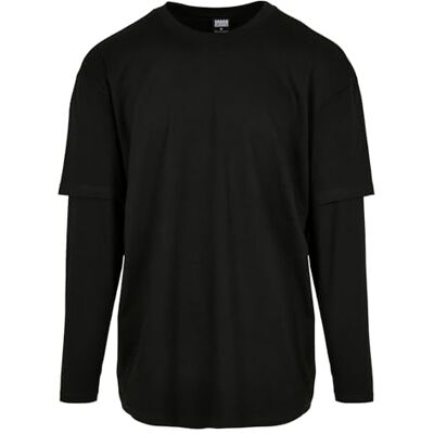Urban Classics Långärmad T-shirt för män, oversizeed double layer långärmad, basic te, finns i storlek S till 5XL, SVART/SVART, M Urban Classics Långärmad T-shirt för män, oversizeed double layer långärmad, basic te, finns i storlek S till 5XL, SVART/SVART, M