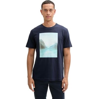 TOM TAILOR Herr t-shirt med fototryck, 10668 – himmelskaptensblå, XL TOM TAILOR Herr t-shirt med fototryck, 10668 – himmelskaptensblå, XL