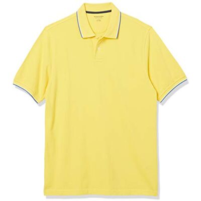 Amazon Essentials Men's Pikétröja i bomull med normal passform (finns i Big & Tall), Blå/Gul/Vit, S Amazon Essentials Men's Pikétröja i bomull med normal passform (finns i Big & Tall), Blå/Gul/Vit, S