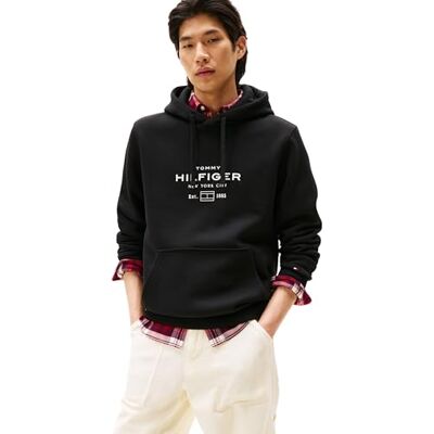 Tommy Hilfiger herr oval grafitisk huvtröja MW0MW40864 pullover huvtröja, svart, XS, svart (svart), XS Tommy Hilfiger herr oval grafitisk huvtröja MW0MW40864 pullover huvtröja, svart, XS, svart (svart), XS