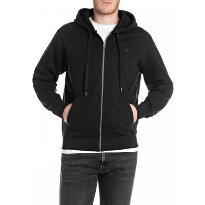 Replay Basic sweatjacka för män med huva, 098 svart, XXL Replay Basic sweatjacka för män med huva, 098 svart, XXL