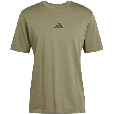 adidas herr Essential Three Stripes Single Jersey Shirt, olive strata/black, XS adidas herr Essential Three Stripes Single Jersey Shirt, olive strata/black, XS