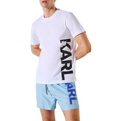 KARL LAGERFELD Karl Vertikal logotyp t-shirt män strandkläder topp vit M, Vit, M KARL LAGERFELD Karl Vertikal logotyp t-shirt män strandkläder topp vit M, Vit, M