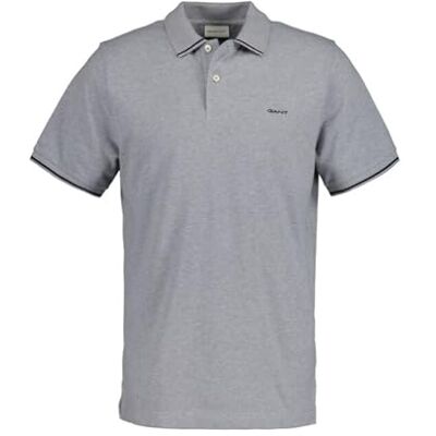 GANT Tipping SS Pique Rugger, Grå melange, 3XL GANT Tipping SS Pique Rugger, Grå melange, 3XL