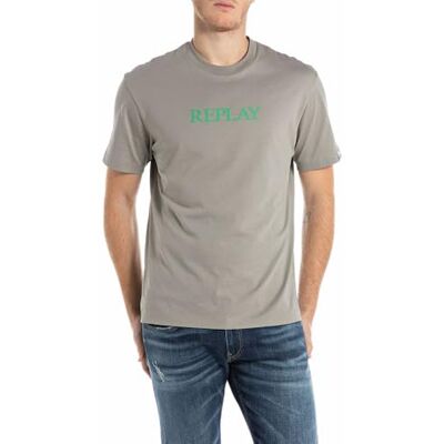 Replay T-shirt för män avslappnad passform av bomull, 589 silver, XL Replay T-shirt för män avslappnad passform av bomull, 589 silver, XL