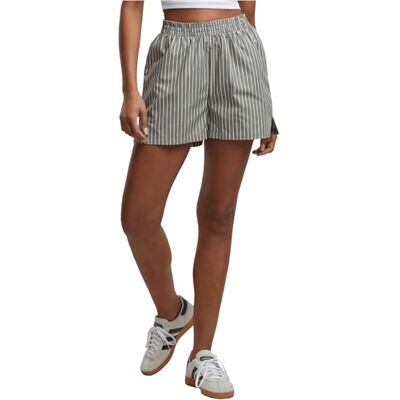 Urban Classics Damshorts, randiga shorts, randiga korta byxor med elastiskt midjeband, lös passform, storlekar XS – 5XL, Oliv/vit, S Urban Classics Damshorts, randiga shorts, randiga korta byxor med elastiskt midjeband, lös passform, storlekar XS – 5XL, Oliv/vit, S