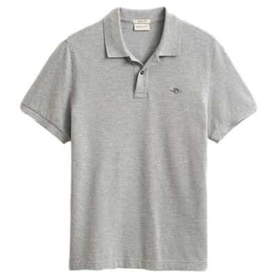 GANT Reg Shield Ss Pique pikétröja för män, Grå melange, 5XL GANT Reg Shield Ss Pique pikétröja för män, Grå melange, 5XL