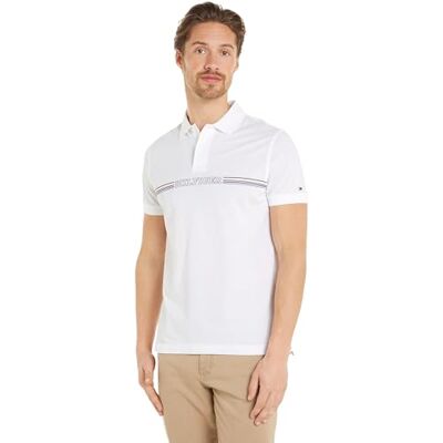 Tommy Hilfiger män randig bröst reg polo S/S pikétröjor, vit, S, Vitt, S Tommy Hilfiger män randig bröst reg polo S/S pikétröjor, vit, S, Vitt, S