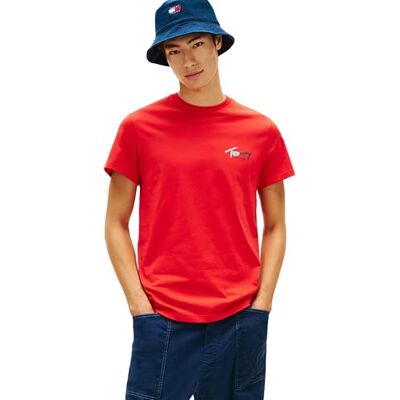 Tommy Jeans herr TJM smal skylt bröst ss t-shirt ext DM0DM22538 S/S t-shirt, röd (slapid röd), XS Tommy Jeans herr TJM smal skylt bröst ss t-shirt ext DM0DM22538 S/S t-shirt, röd (slapid röd), XS
