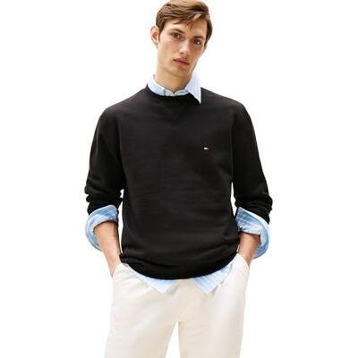 Tommy Hilfiger herr ESSENTIAL FLEECE CREWNECK MW0MW37232, pullover sweatshirt, svart, M, svart (svart), M Tommy Hilfiger herr ESSENTIAL FLEECE CREWNECK MW0MW37232, pullover sweatshirt, svart, M, svart (svart), M