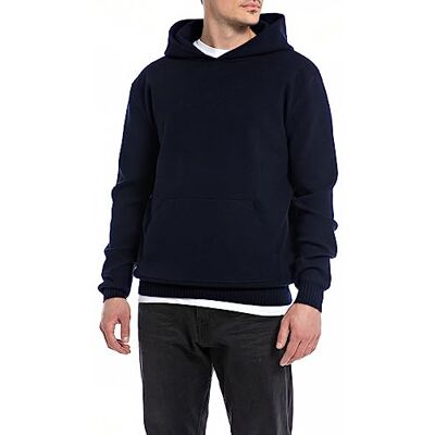 Replay Huvtröja för män, avslappnad passform, 088 Deep Blue, XXL Replay Huvtröja för män, avslappnad passform, 088 Deep Blue, XXL