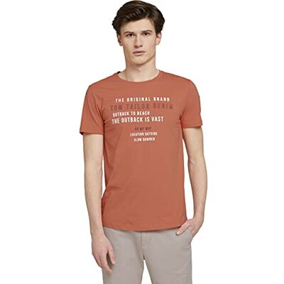 TOM TAILOR Denim Herr T-shirt med ekologisk bomull 1025603, 26184 Orange Lobster, S TOM TAILOR Denim Herr T-shirt med ekologisk bomull 1025603, 26184 Orange Lobster, S