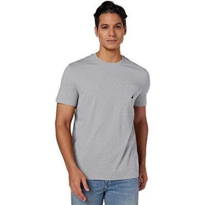 Nautica T-shirt med kort ärm, rund hals och ficka för män, grå ljunga, 6X Nautica T-shirt med kort ärm, rund hals och ficka för män, grå ljunga, 6X