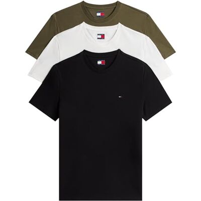Tommy Jeans herr TJM XSLIM 3PACK TEE EXT DM0DM21579 S/S t-shirt, multi (svart/mörkgrönska/cru), S, Multi (svart/mörkgrönska/Ecru), S Tommy Jeans herr TJM XSLIM 3PACK TEE EXT DM0DM21579 S/S t-shirt, multi (svart/mörkgrönska/cru), S, Multi (svart/mörkgrönska/Ecru), S