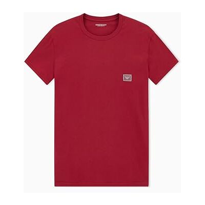 Giorgio Armani Herrens glänsande logotypband rund hals t-shirt röd L smal passform, Röd, L Giorgio Armani Herrens glänsande logotypband rund hals t-shirt röd L smal passform, Röd, L