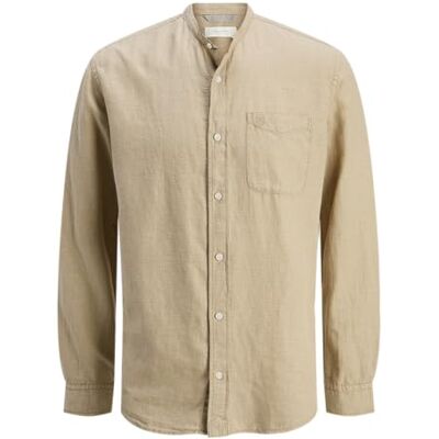 JACK & JONES Jprccmaze sommarband L/S skjorta, Travertin, M JACK & JONES Jprccmaze sommarband L/S skjorta, Travertin, M