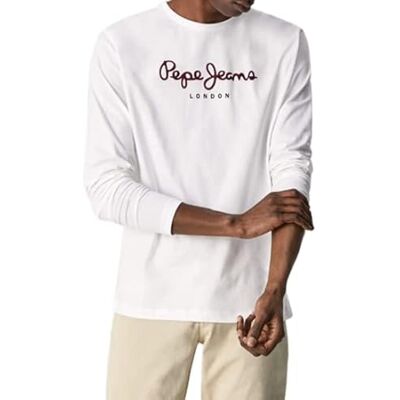 Pepe Jeans London Eggo Long N Herr Regular Fit Långärmad T-Shirt, 100% bomull Crew Neck T-shirt med bröstlogo, Vit Pepe Jeans London Eggo Long N Herr Regular Fit Långärmad T-Shirt, 100% bomull Crew Neck T-shirt med bröstlogo, Vit