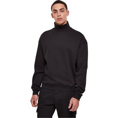 Urban Classics Sweatshirt för män, hög ribbhals, crew, svart, M, svart, M Urban Classics Sweatshirt för män, hög ribbhals, crew, svart, M, svart, M