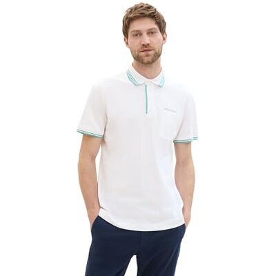 TOM TAILOR Basic Piqué pikétröja för män med färgade detaljer, 20000 – vit, XXL TOM TAILOR Basic Piqué pikétröja för män med färgade detaljer, 20000 – vit, XXL