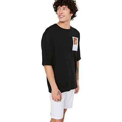 Trendyol Manlig ung överdimensionerad standard rundhalsad stickad T-shirt svart, Svart, XS Trendyol Manlig ung överdimensionerad standard rundhalsad stickad T-shirt svart, Svart, XS