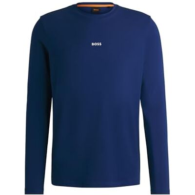 Boss TChark Contrast-Logo T-shirt för män i stretchbomull, Öppen Blue494, M Boss TChark Contrast-Logo T-shirt för män i stretchbomull, Öppen Blue494, M