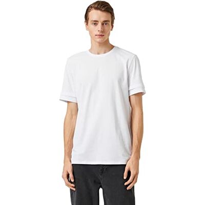 Koton Män Basic T-shirt Crew Neck Sleeve Detailed, Vit (000), XL Koton Män Basic T-shirt Crew Neck Sleeve Detailed, Vit (000), XL