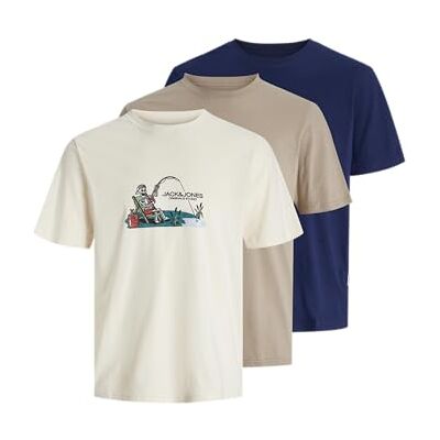 JACK & JONES Jorskull Nature Tee Ss Crew Neck 3Pk Mp, Antik vit, XS JACK & JONES Jorskull Nature Tee Ss Crew Neck 3Pk Mp, Antik vit, XS