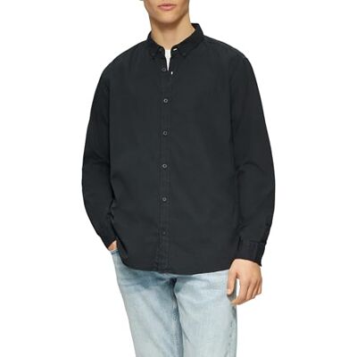 QS Regular Fit: tvättad twillskjorta med logotypbroderi, marinblå, XL QS Regular Fit: tvättad twillskjorta med logotypbroderi, marinblå, XL